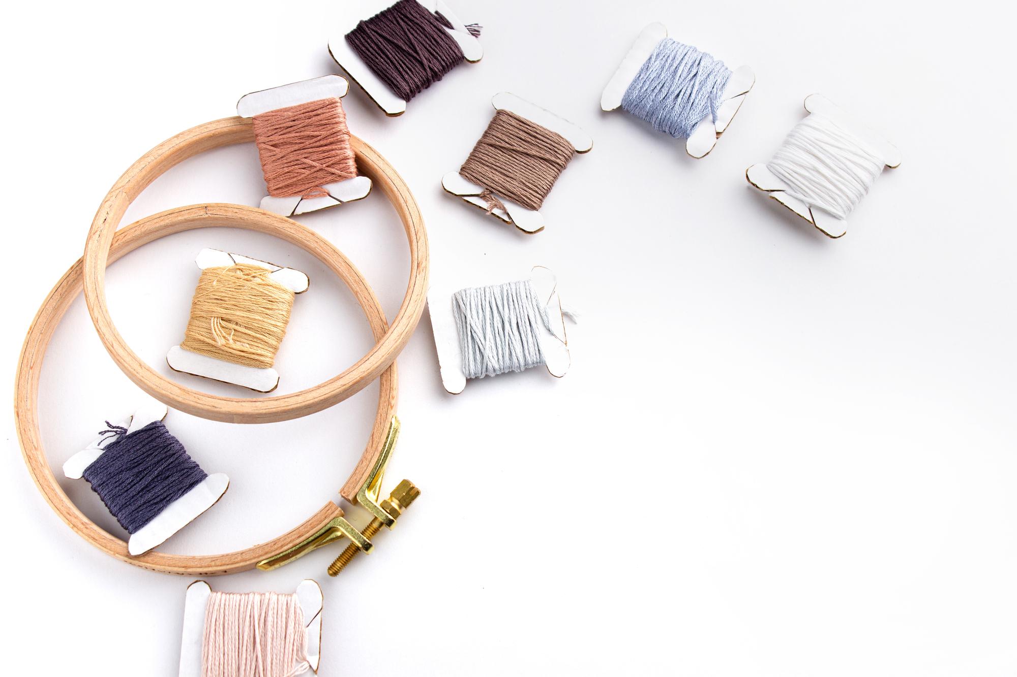 Studio interior with embroidery samples